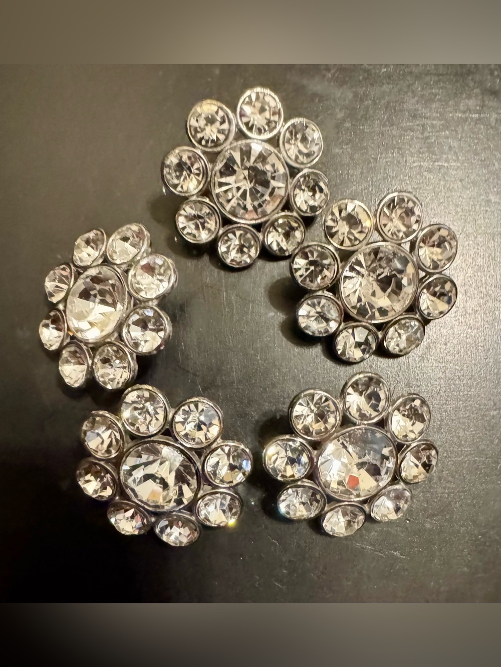 Tahari Silver Buttons (21 mm) — luxurious buttons featuring a floral rhinestone